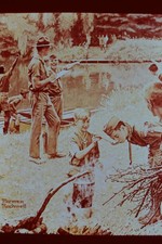 c1950's 35mm Slide Film Norman Rockwell Boy Scouts Campfire Canoes American Dock picture