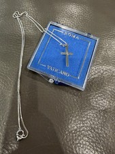 Vintage STERLING Silver 925 Vatican Reliquary Prayer Cross Necklace picture