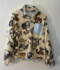 Disney Winnie the Pooh Jacket Womens Medium Cream Sherpa Fleece 1/4 Zip Pullove picture