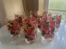 Vintage Anchor Hocking Christmas Poinsettia 12 Oz Tumblers Set of 8 REDUCED  picture