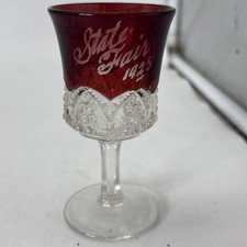 Ruby Red Flashed Glass Wine /Cordial 1925 State Fair Souvenir Vintage 4” Iowa picture
