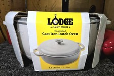 Lodge Cast Iron 7.5qt Enameled Dutch Oven 7 Liter Oyster White New picture