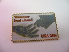 Vintage 1983 Volunteer Lend a Hand Lapel Pin USPS Stamp Replica USA 20c Gold picture