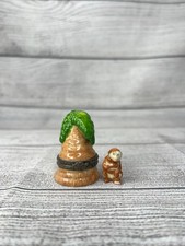 VTG PHB Style Palm Tree Porcelain Hinged Trinket Box W/ Monkey Trinket picture