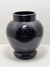Vintage Czech Black Glass Urn Style Vase W/ Silver Infused Design picture