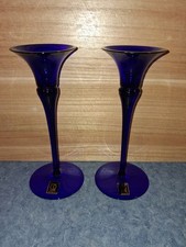 Vntg Oneida Cobalt Blue 9-inch 24% lead crystal candlestick Holders-In Mint Cond picture
