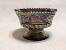 Northwood Amethyst Carnival Glass Grape & Cable Thumbprint Sherbet Footed Dish picture
