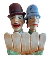 Vintage Art Deco German Porcelain Bottle Stopper Set Picket Fence Character 30s picture