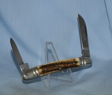 RARE VINTAGE 1ST GENERATION BULLDOG STAG CUT PLUG CONGRESS KNIFE 1 OF 2