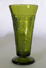 Vintage Indiana Glass Tall Footed Vase - Harvest Grape pattern in Colony Green  picture