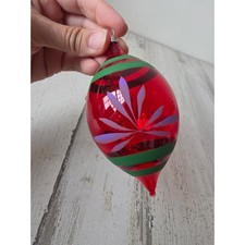 Vintage red teardrop tinsel striped ornament Xmas tree picture