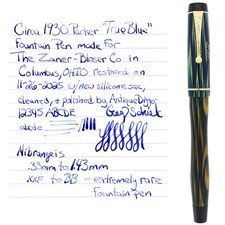 RARE CIRCA 1933 PARKER ZANER BLOSER LUCKY CURVE TRUE BLUE FOUNTAIN PEN RESTORED picture