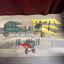 Vintage Sexton USA 1975 Metal Biplane Aviation Wall Art Plaques Lot of (3), MCM picture