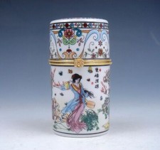 Famille-Rose Palace Lady Butterfly Painted Porcelain Toothpick Holder #071421B3 picture