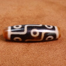 Magical Ancient Tibetan Old Agate Dzi Bead 9-Eyed Amulet Pendant 41×13mm #9059 picture