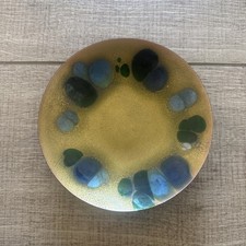 Vintage ANDRE GAGNON QUEBEC Gold & Blue Signed Enamel Dish Mid Century Modern picture