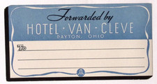 Hotel Van Cleve Dayton OH Vintage Mailing Luggage Label 3.25 x 6.25