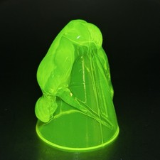 Vintage Uranium Vaseline Glass Nude Lady Bottoms Up Shot Glass Art Deco 2.75 In picture