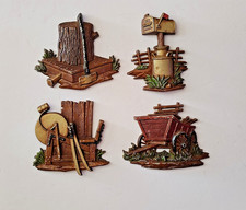 VTG Sexton 1976 Rustic Fram House Lot of 4 Cast Aluminum 3D Wall Hanging Plaques picture
