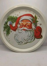 Vintage Santa Claus Plastic Serving Tray Round Platter Cookies 12.5