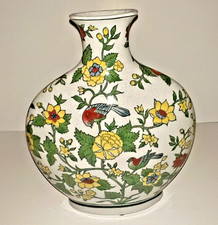ASIAN ART CHINESE ROUND VASE CRACKLED GLAZE FLORAL/BIRDS – BEAUTIFUL HOME ACCENT picture