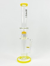 18” Double Percolator Glass Bong – Yellow Thick Water Pipe Hookah w/ 18mm Bowl picture