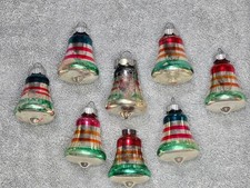 Vintage Shiny Brite Striped Glass Bell Christmas Tree Ornaments Lot Of 8 picture