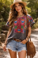 Vintage Guatemalan Huipil Blouse Handwoven Embroidered Top | Oversized picture