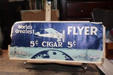 Antique World's Greatest Airplane 5 Cent Flyer Cigar Paper Sign Spirit St Louis picture