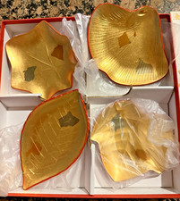 Vintage Yamanaka Japan Lacquerware 5 pc Snack Serving Set Gold Red Original Box picture