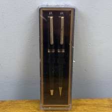 Vintage Ball Point Pen And Mechanical Pencil Set With Case/Box Black/Gold Tone picture