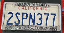 Vintage 1980s Gregg Motors Santa Barbara Jaguar California License Plate Frame picture