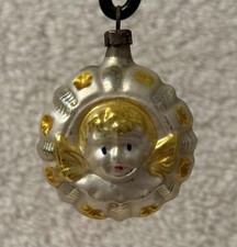 Antique Glass Double Sided Baby Jesus Embossed German Christmas Ornament 2.25” picture