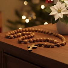 Catholic Rosary with Large Wooden Beads, Hand Made in Bethlehem from Holy Land O picture