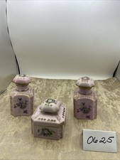 Beautiful 3 Piece Norcrest Fine China Lavender Floral Vanity Set W/Rhinestones picture