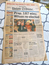 The San Diego Union-Tribune Front Page Newspaper Nov 9 1994 Prop. 187 wins picture