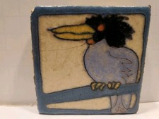 Vintage Terrifying Kookaburra Bird 2-7/8 inch square salvaged Tile picture
