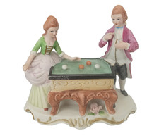 Vintage French Porcelain Bisque  Victorian Couple  Playing Pool figurines picture