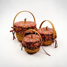 3 Longaberger 1995 Pumpkin Basket~Fabric Lid~Liner 9.5