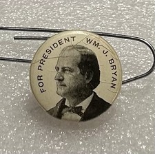 Antique 1896 William Jennings Bryan Celluloid Lapel Button Stud Campaign Y181 picture