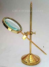 Solid Brass Desktop Magnifying Glass Vintage Adjustable Stand Magnifier Gifts picture