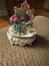Adorable White Vanity Table Trinket Box With Mirror With Decorative Items On Top picture