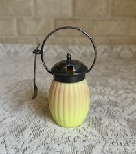 Antique Mt Washington Burmese Glass Mustard Pot Original Spoon Silverplate picture