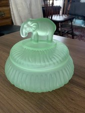 Art Deco POWDER JAR - Satin Green Glass - Elephant Finial Lid picture