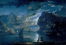 Oil painting seascape fishermen in moon night & sail boats canvas 36