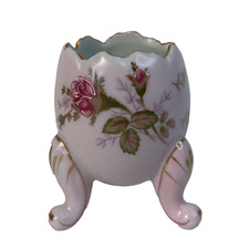 Vintage NapcoWare Pink Porcelain Cracked Egg Planter Vase w/Gold Trim Roses picture