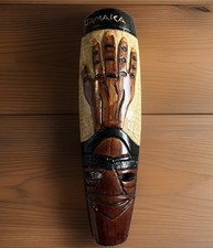 Hand Carved Wooden JAMAICAN Wall Mask Hand Motif 12