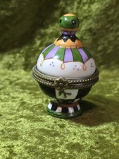 Vintage Porcelain Hinged Ring Trinket Box Geometric Design w/Bronze Trim  picture