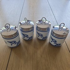 Vintage  4 Williams Sonoma Flow Blue Floral/bird  Egg Coddler Cups/Spice Jars  picture