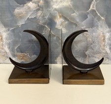 ANTIQUE ART DECO CHASE CHROME BAKELITE BRASS CRESCENT MOON BOOKENDS VINTAGE RARE picture